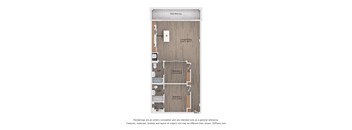A floor plan of a house with a kitchen, dining room, and two bedrooms.