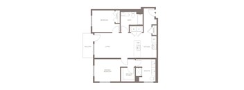 A floor plan of a house with a primary bedroom, a balcony, a living room, a kitchen, a pantry, a bathroom, and an ensuite bathroom.