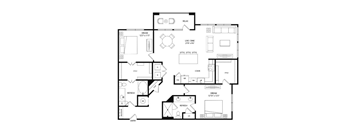 A black and white floor plan of a two-bedroom apartment.