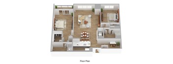 A floor plan of a house with a living room, dining room, kitchen, and bedrooms.