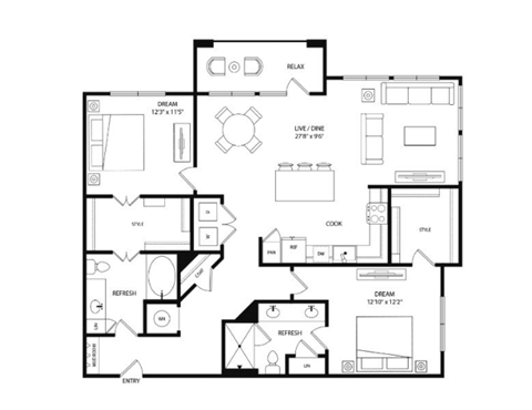 the blueprint floor plan of a bedroom apartment