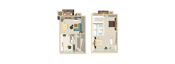 Two floor plan images of a house with rooms labeled.