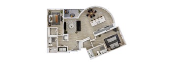 A floor plan of a house with a kitchen, living room, dining room, and bedrooms.