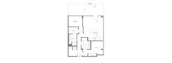 A floor plan of a house with a living room, kitchen, and two bedrooms.
