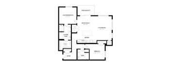 A black and white floor plan of a house with labeled rooms.