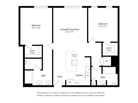 Two Bedroom Two Bathroom Floor Plan Apartment North Scottsdale