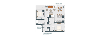 A floor plan of a house with a living room, dining room, and two bedrooms.