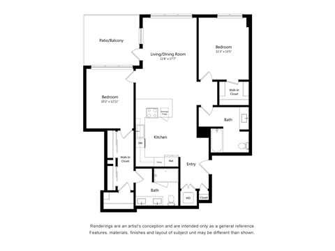 Two Bedroom Two Bathroom Floor Plan Apartment North Scottsdale