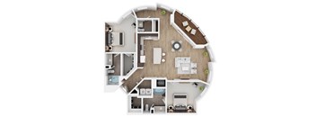 A floor plan of a round house with a central courtyard.