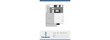 A floor plan of a one bedroom apartment with a bathroom and living room.