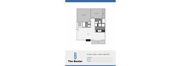 A floor plan of a one bedroom apartment with a living room and a bathroom.