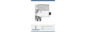 A drawing of a floor plan for an apartment named The Beckham.