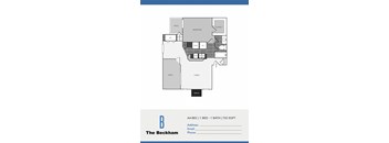 A floor plan for an apartment with one bed and one bath.