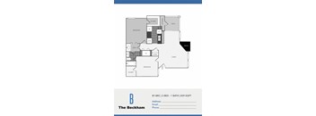 A floor plan of a 2 bedroom apartment with a bathroom and living room.