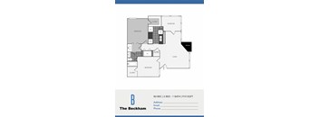 A floor plan of a one bedroom apartment at The Beckham.