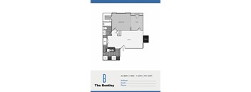 A drawing of a floor plan for an apartment named The Bentley.