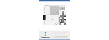 A floor plan for a one bedroom apartment with 759 square feet.