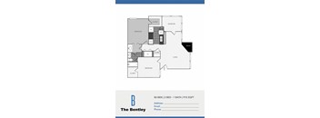 A floor plan of a one bedroom apartment with a living room and bathroom.