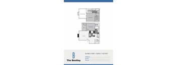 A drawing of a floor plan for an apartment named The Bentley.