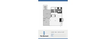 A floor plan for a one bedroom apartment at The Bernard.