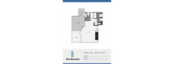 A floor plan of a one bedroom apartment with a sun room.