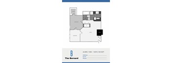 A floor plan for a one bedroom apartment with a bathroom and a living room.