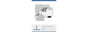 A floor plan of a property called The Bernard with a bedroom, living room, and bathroom.