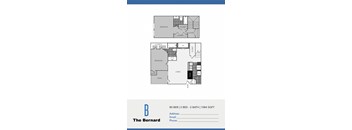 A floor plan for a 2 bedroom, 2 bathroom apartment is shown.
