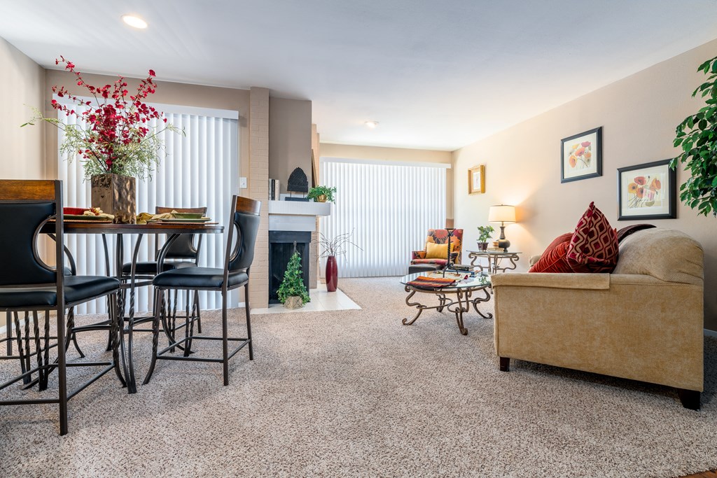 our apartments offer a living room with a fireplace