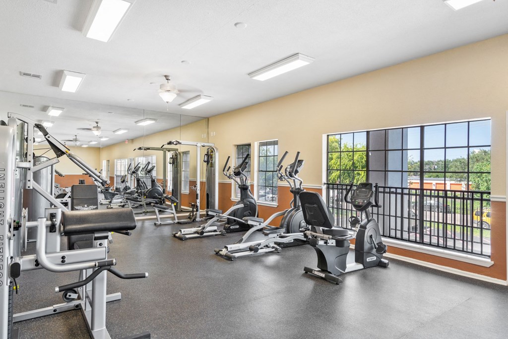 the gym at the enclave at woodbridge apartments in sugar land, tx