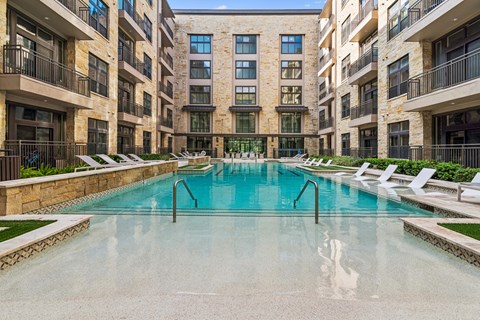 A large indoor pool in a residential building.