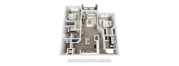A 3D rendered image of a house layout.