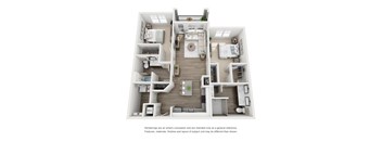 A floor plan of a two-story apartment with a living room, kitchen, and bedrooms.