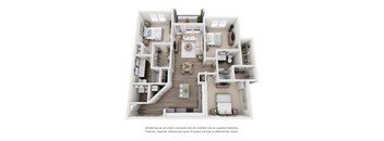 A floor plan of a house with a kitchen, living room, and two bedrooms.