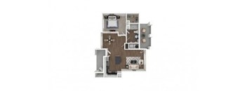 A floor plan of a house with a kitchen, living room, and two bedrooms.