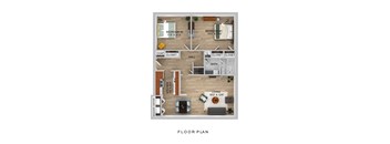 a floor plan of a studio apartment with a bedroom and a living room
