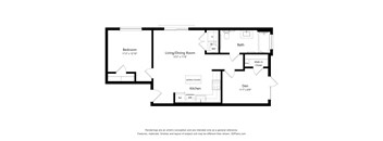 A black and white image of a floor plan for a small apartment.