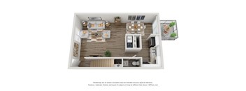 a stylized floor plan with a bedroom and living room
