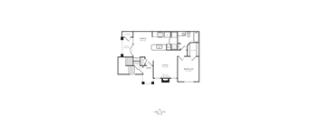 A black and white image of a floor plan for a one bedroom apartment.
