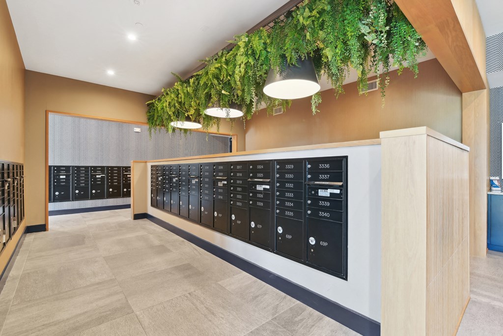 the lockers in the building are decorated with plants