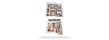 a stylized floor plan with a bedroom and a living room