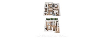 Two floor plan images of a house with a kitchen, living room, bedrooms and bathrooms.