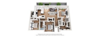 a 1 bedroom floorplan is shown in this rendering