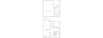 A floor plan of a two-bedroom apartment with a living room, dining area, kitchen, and bathroom.