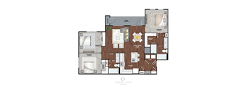 A floor plan of a two bedroom apartment.
