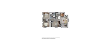 A floor plan of an apartment with dimensions and furniture layout.