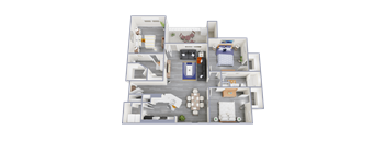 a 3d floor plan of a 3 bedroom apartment