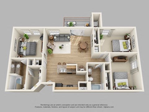 3 Bedrooms and 2 Bathrooms Floor Plans at The Palmera on 3009, Schertz, TX