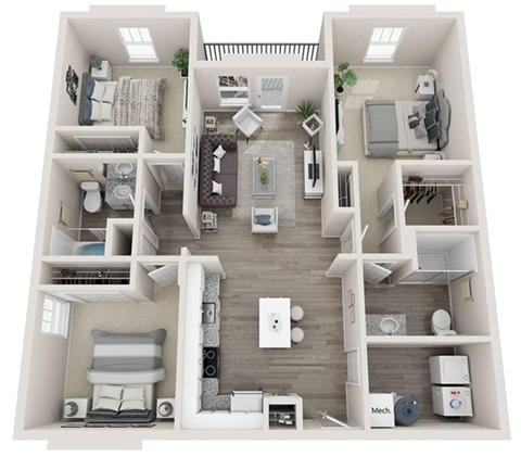 a 3 bedroom192 sq ft floor plan