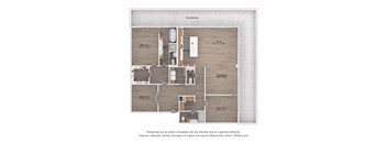 A floor plan of a house with two bedrooms, a living room, a dining room, a kitchen, and a bathroom.
